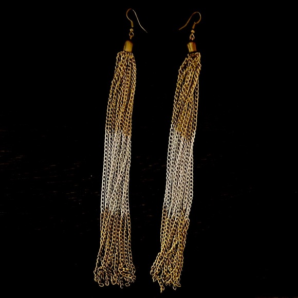 Super Long dangly gold and silver earrings Express - Picture 1 of 2